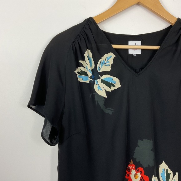 Cabi Fiore Black Short Sleeve Floral Tunic Top Women's Size S - Picture 2 of 6
